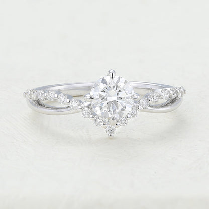 0.41 CT Round & Twisted Pave Moissanite Engagement Ring