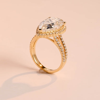 Stunning 2.0 - 4.0 CT Pear Moissanite Engagement Ring with Pave & Halo Design 5