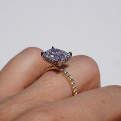 Stunning 4.06 CT East West Radiant Moissanite Engagement Ring with Hidden Halo & Pave Design 4