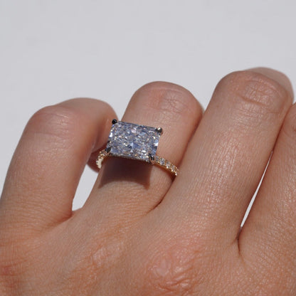 Stunning 4.06 CT East West Radiant Moissanite Engagement Ring with Hidden Halo & Pave Design 3