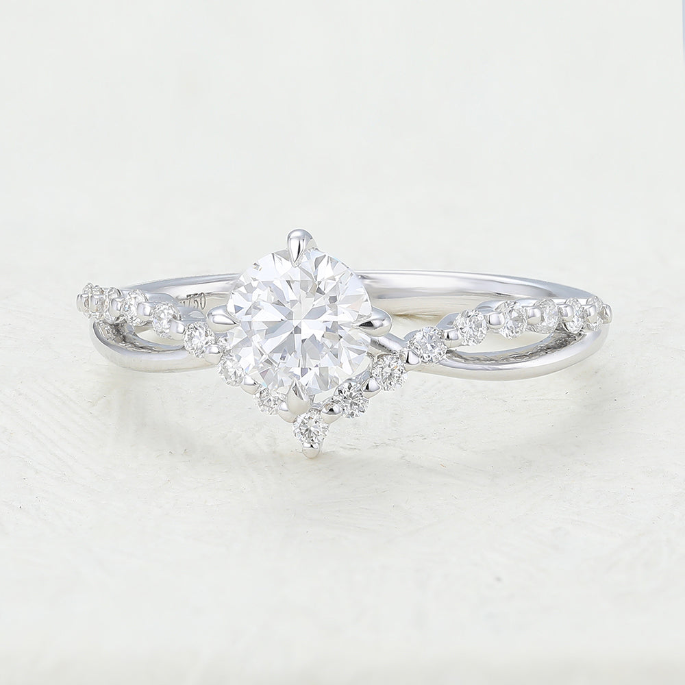 0.41 CT Round & Twisted Pave Moissanite Engagement Ring