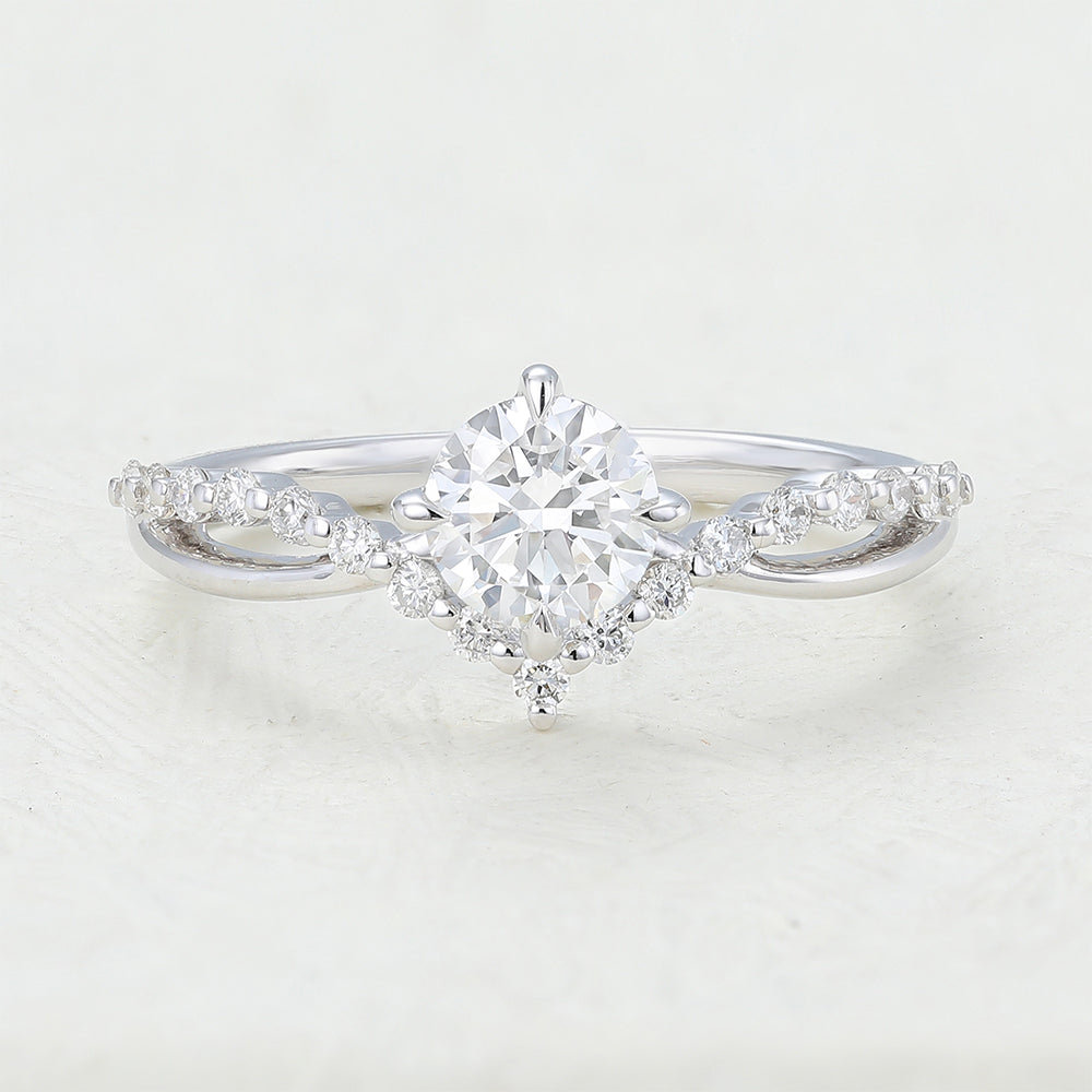 0.41 CT Round & Twisted Pave Moissanite Engagement Ring