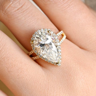 Stunning 2.0 - 4.0 CT Pear Moissanite Engagement Ring with Pave & Halo Design 2