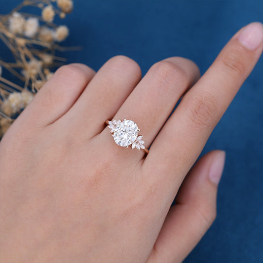 3.74 CT Oval Cluster Lab Grown Diamond Engagement Ring