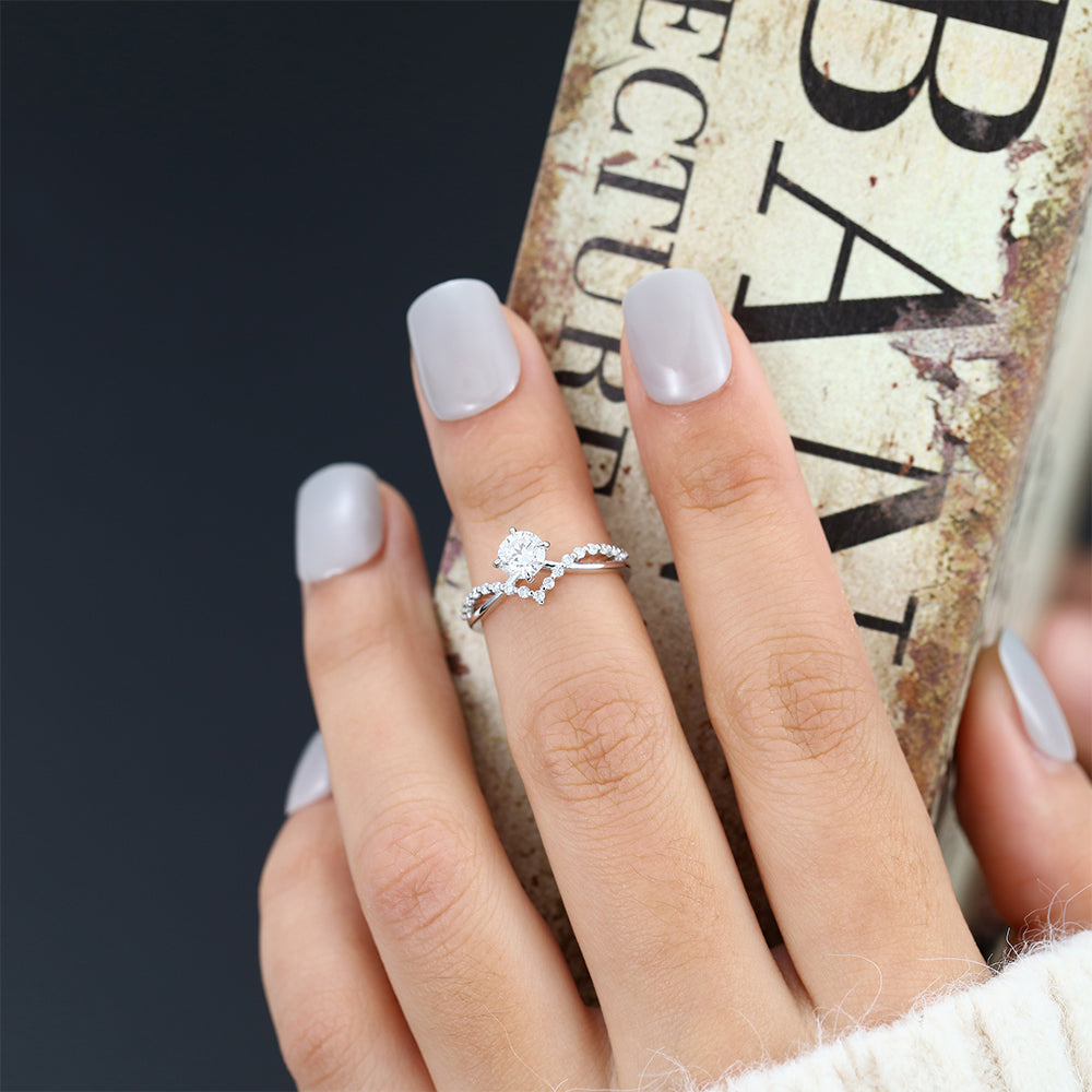 0.41 CT Round Pave & Split Shank Lab-Grown Diamond Engagement Ring