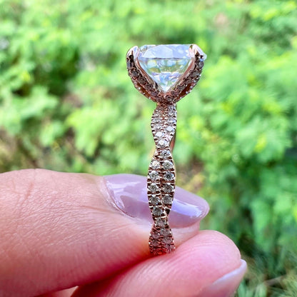 4.11 CT Round Twisted Pave Lab Grown Diamond Engagement Ring