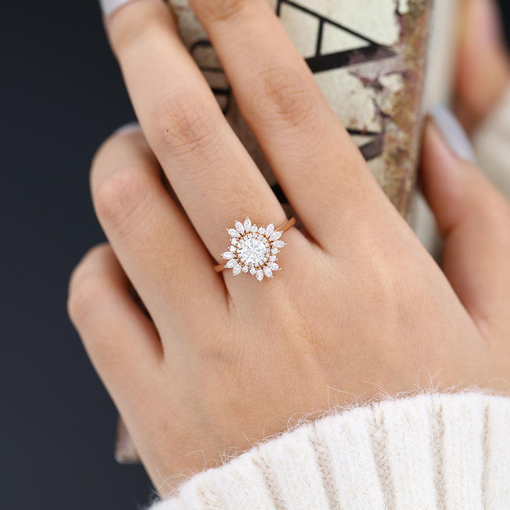 0.41 CT Round Cluster Moissanite Engagement Ring