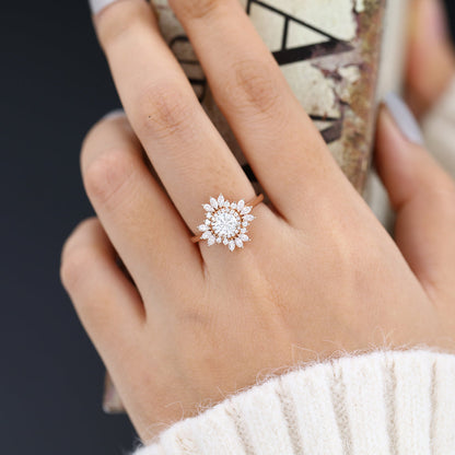 0.41 CT Round Cluster Moissanite Engagement Ring