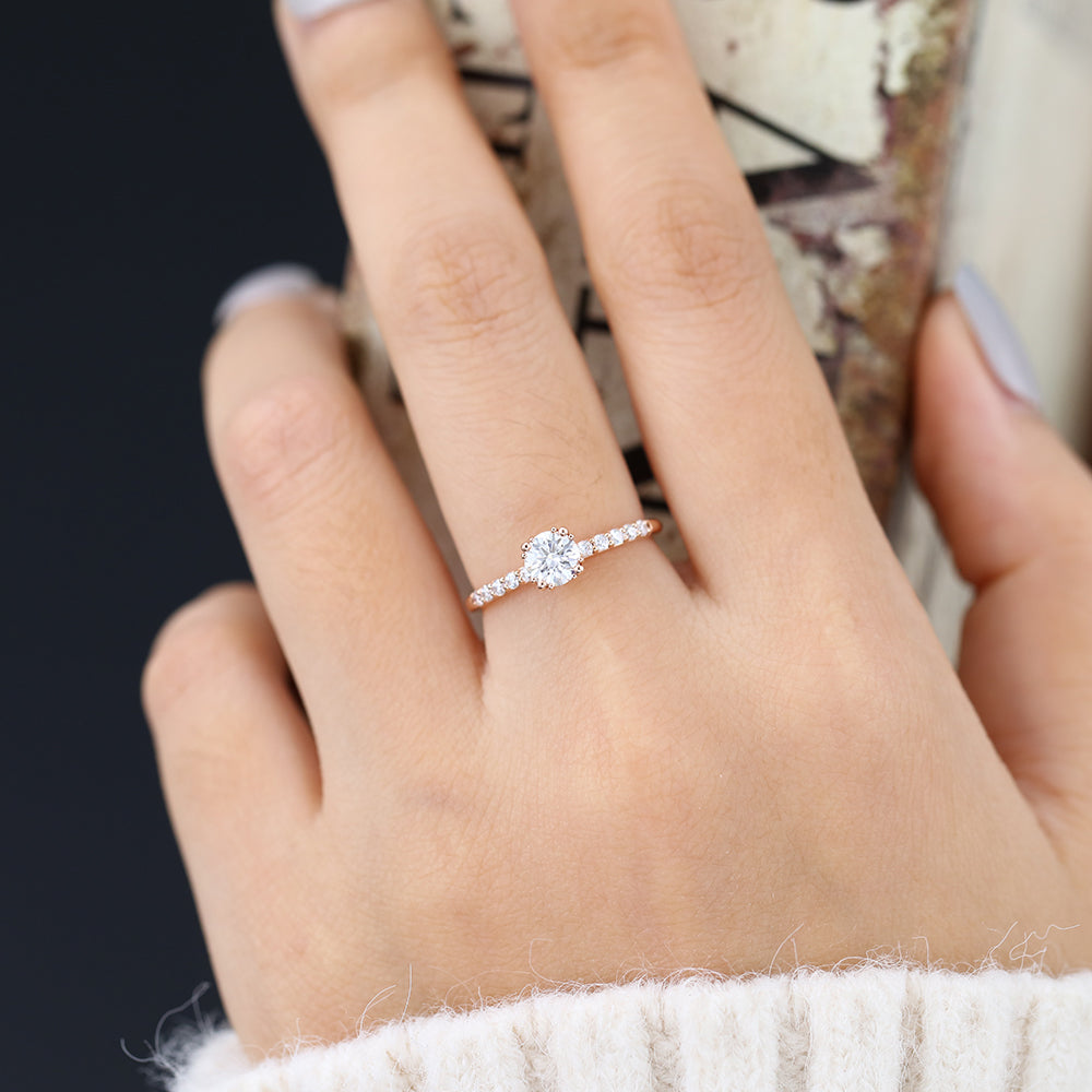 0.41 CT Round Pave Lab-Grown Diamond Engagement Ring