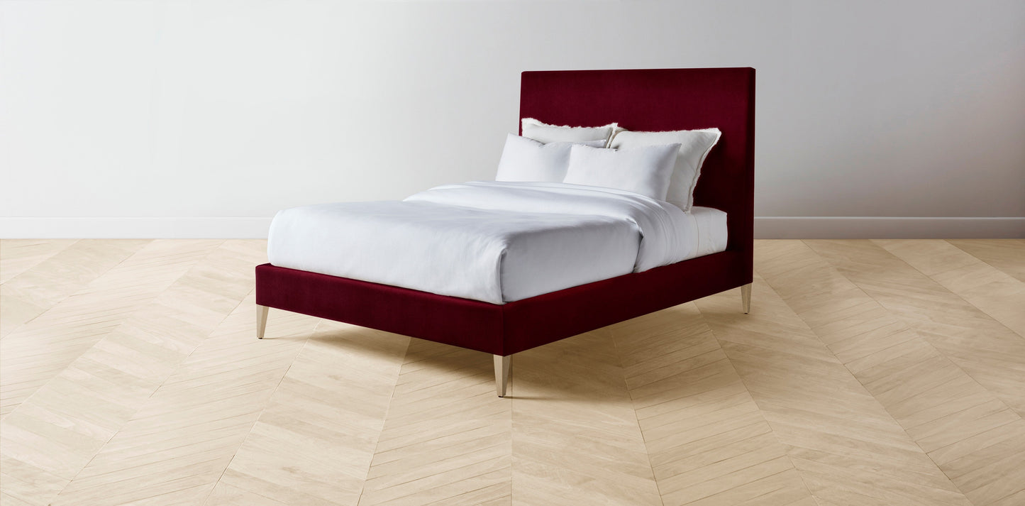 The Essex  - Mohair Crimson Bed - 56" Headboard - Muslin on reverse