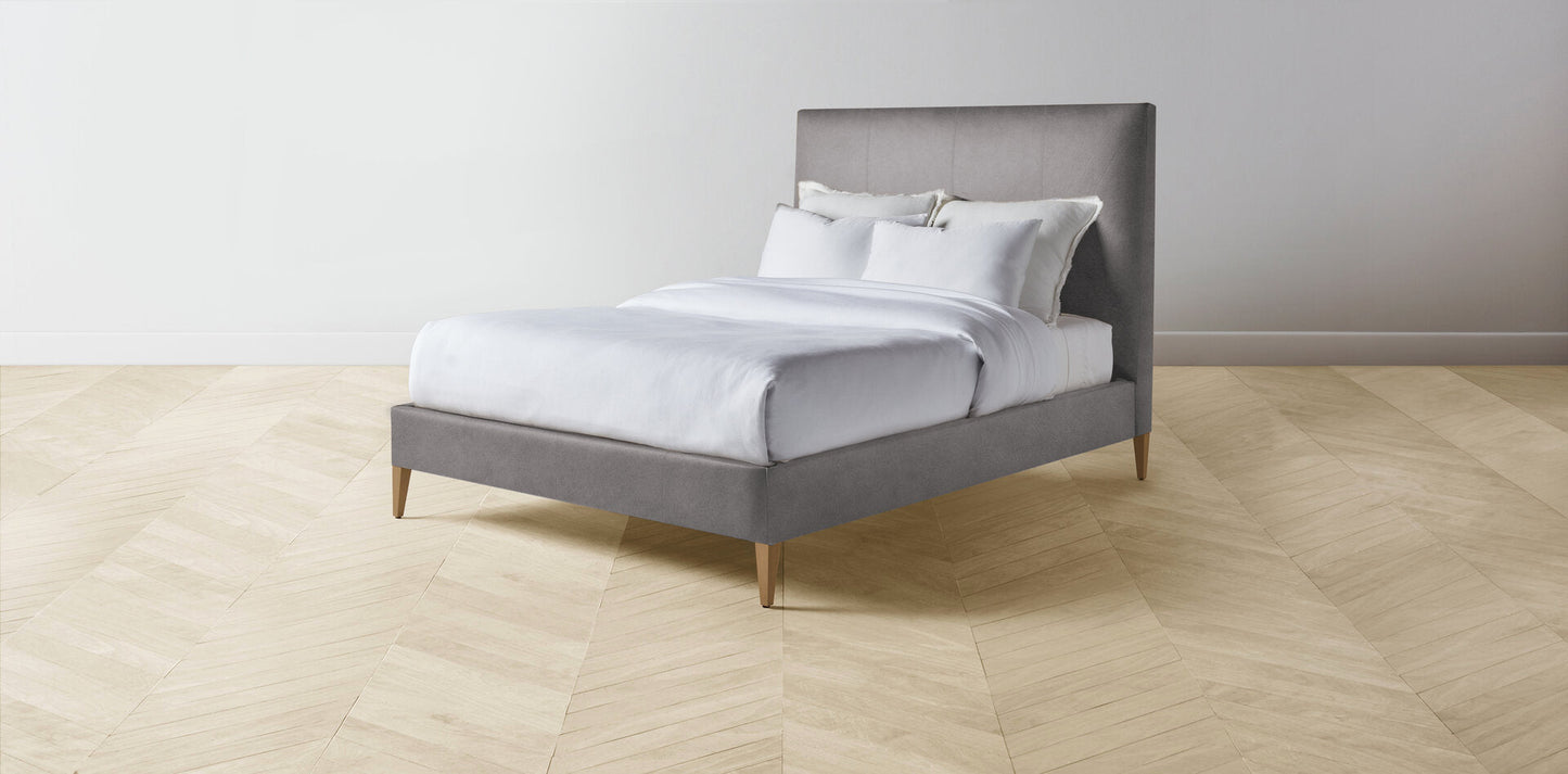 The Essex  - Nubuck Leather Asphalt Bed - Queen - Upholstered on reverse