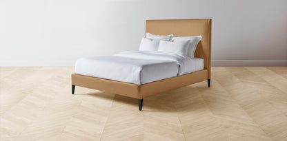 The Essex  - Pebbled Leather Latte Bed - 56" Headboard - Muslin on reverse