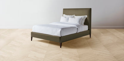 The Essex  - Pebbled Leather Truffle Bed - 60" Headboard - Upholstered on reverse