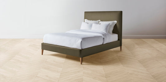 The Essex  - Pebbled Leather Truffle Bed - 60" Headboard - Muslin on reverse