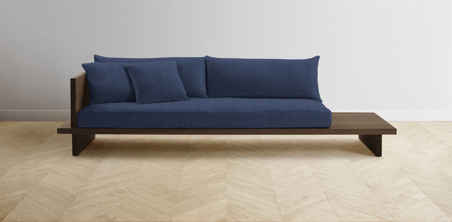 The Muir Arm on Left - Performance Chevron Indigo Sofa