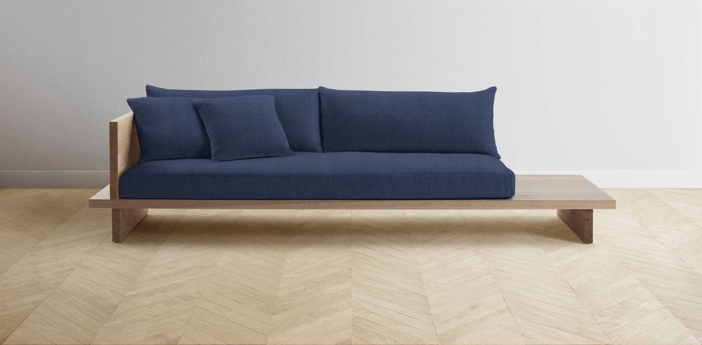 The Muir Arm on Left - Performance Chevron Indigo Sofa