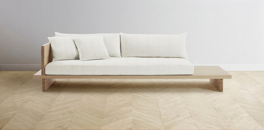 The Muir Arm on Left - Performance Chevron Powder Sofa