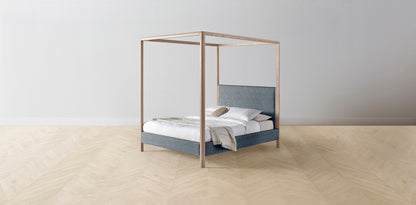 The Thompson  - Performance Stonewashed Linen Chambray Canopy Bed - 48" Headboard - Upholstered on reverse